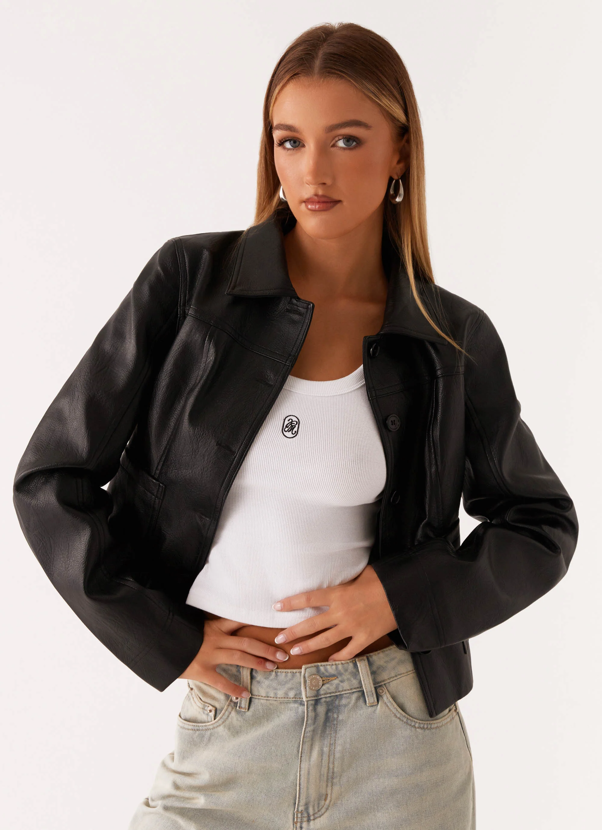 Verona Faux Leather Jacket - Black - Image 6