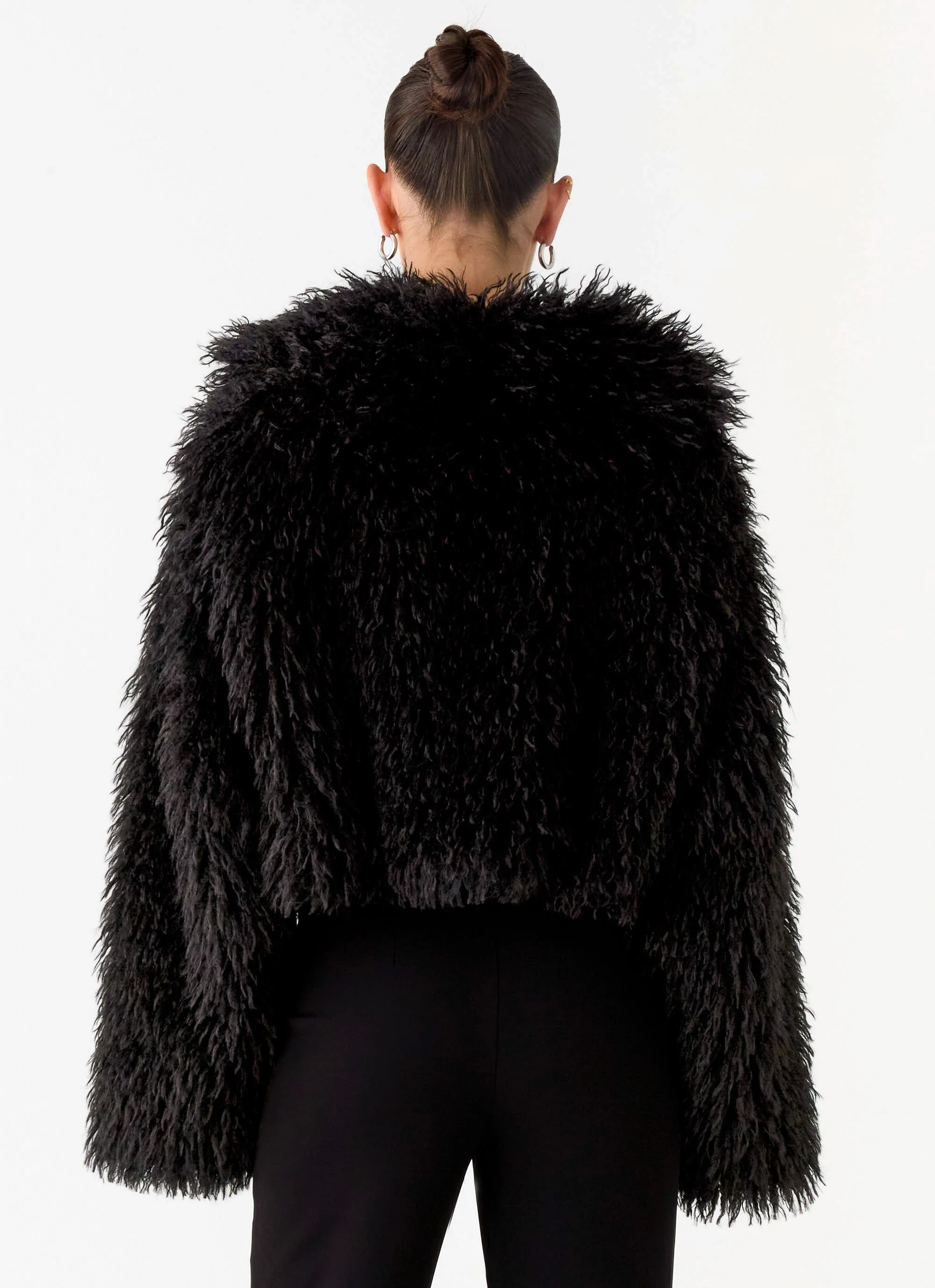 Virginia Cropped Faux Fur Jacket - Black - Image 6
