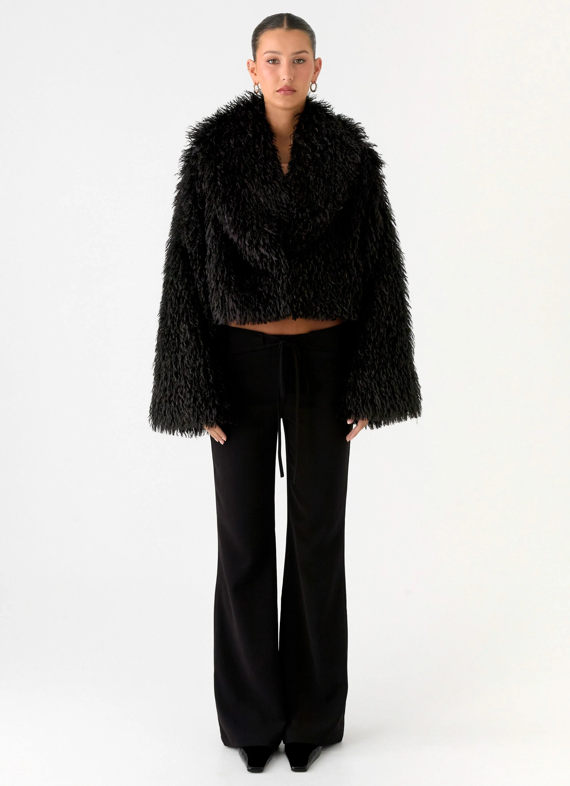 Virginia Cropped Faux Fur Jacket - Black - Image 7