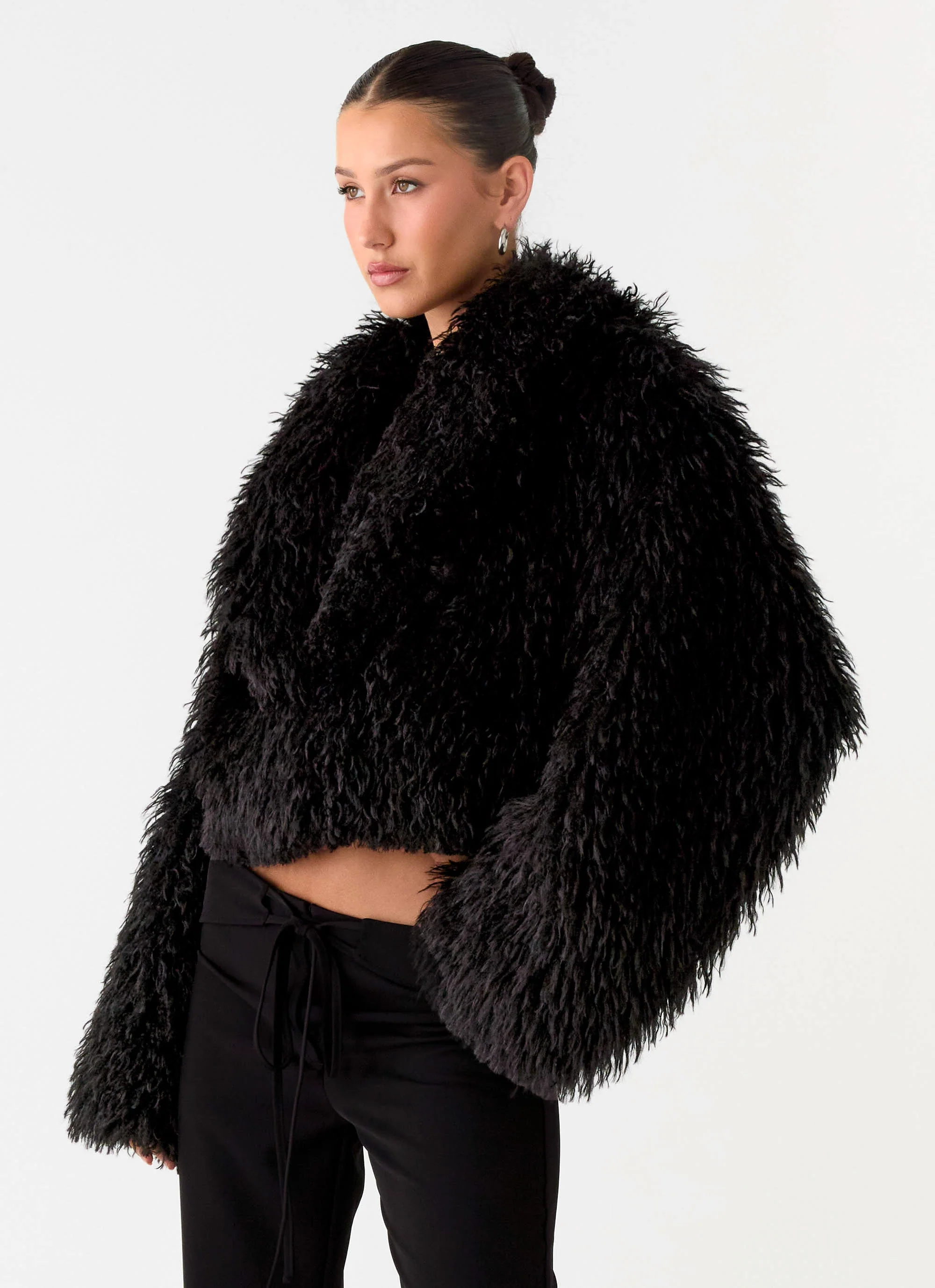 Virginia Cropped Faux Fur Jacket - Black - Image 8