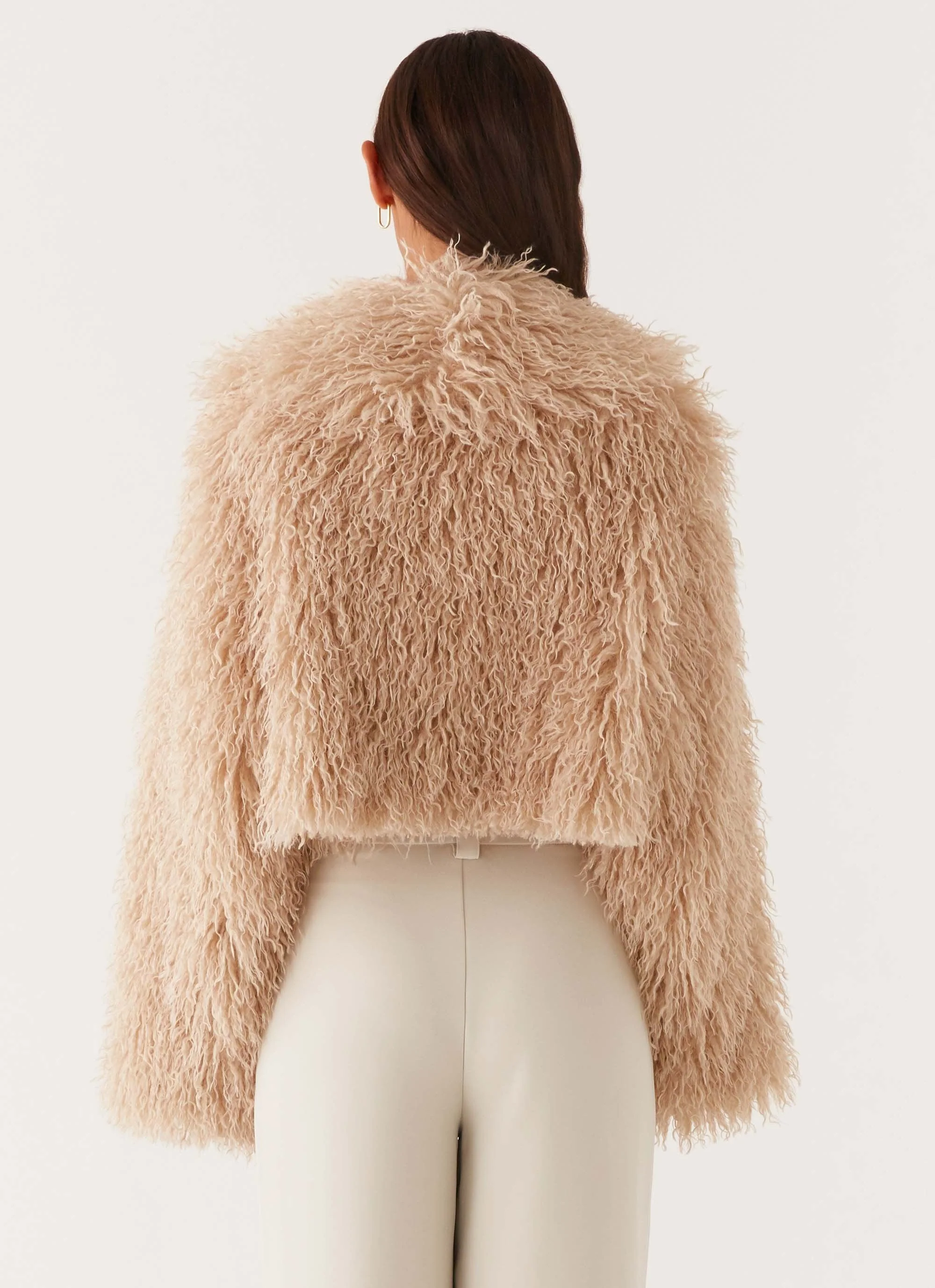 Virginia Cropped Faux Fur Jacket - Taupe - Image 6